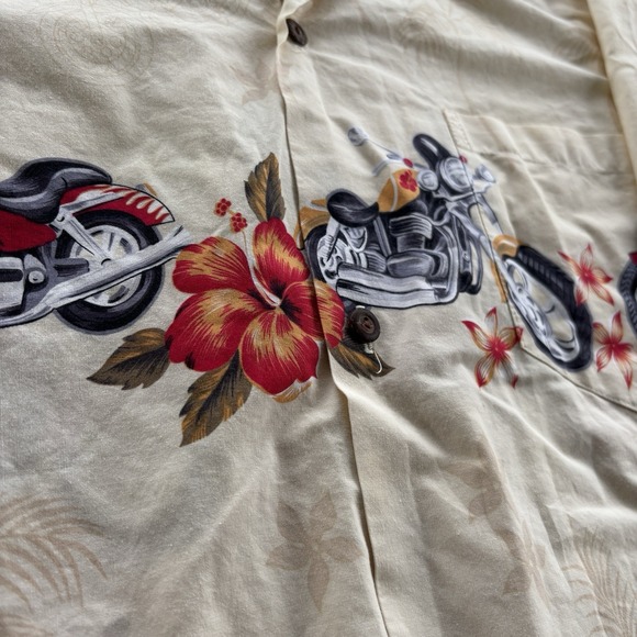 Winnie Fashion L Hawaiian Aloha Shirt Motorcycles Hibiscus Made in Hawaii Cotton - Picture 5 of 9
